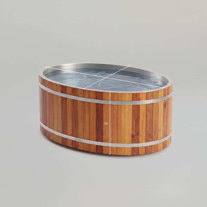 Vital+ Duo Cedar Tub (Black) size diagram showing 61"W × 42"D × 28"H