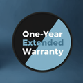 One-Year Extended Warranty label on a blue and black background