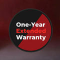 One-Year Extended Warranty label on a black and red background